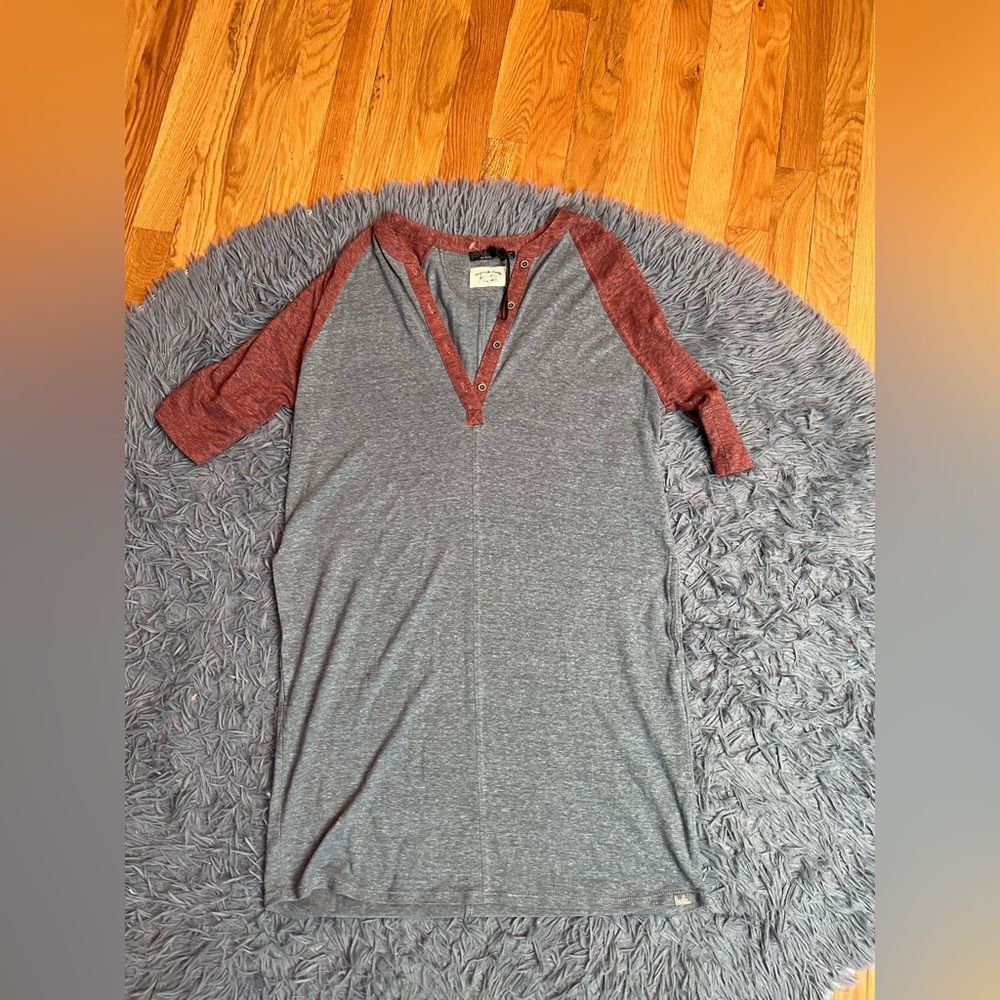 prAna T-Shirt Dress Heather Blue Raglan Sleeve Cozy Up Henley Size M NWOT